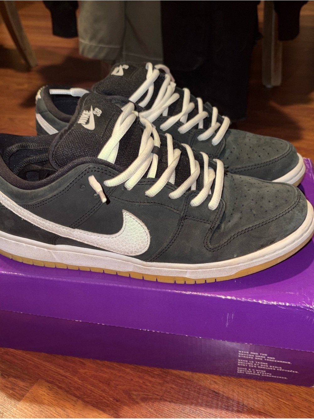 Nike Men’s Dark Gray Suede Low-Top Sneakers with White Swoosh